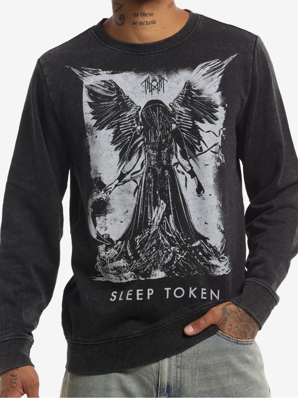 🆕 Hot Topic Black Sleep Token Angel Graphic Crew Sweatshirt Unisex - Picture 8 of 8